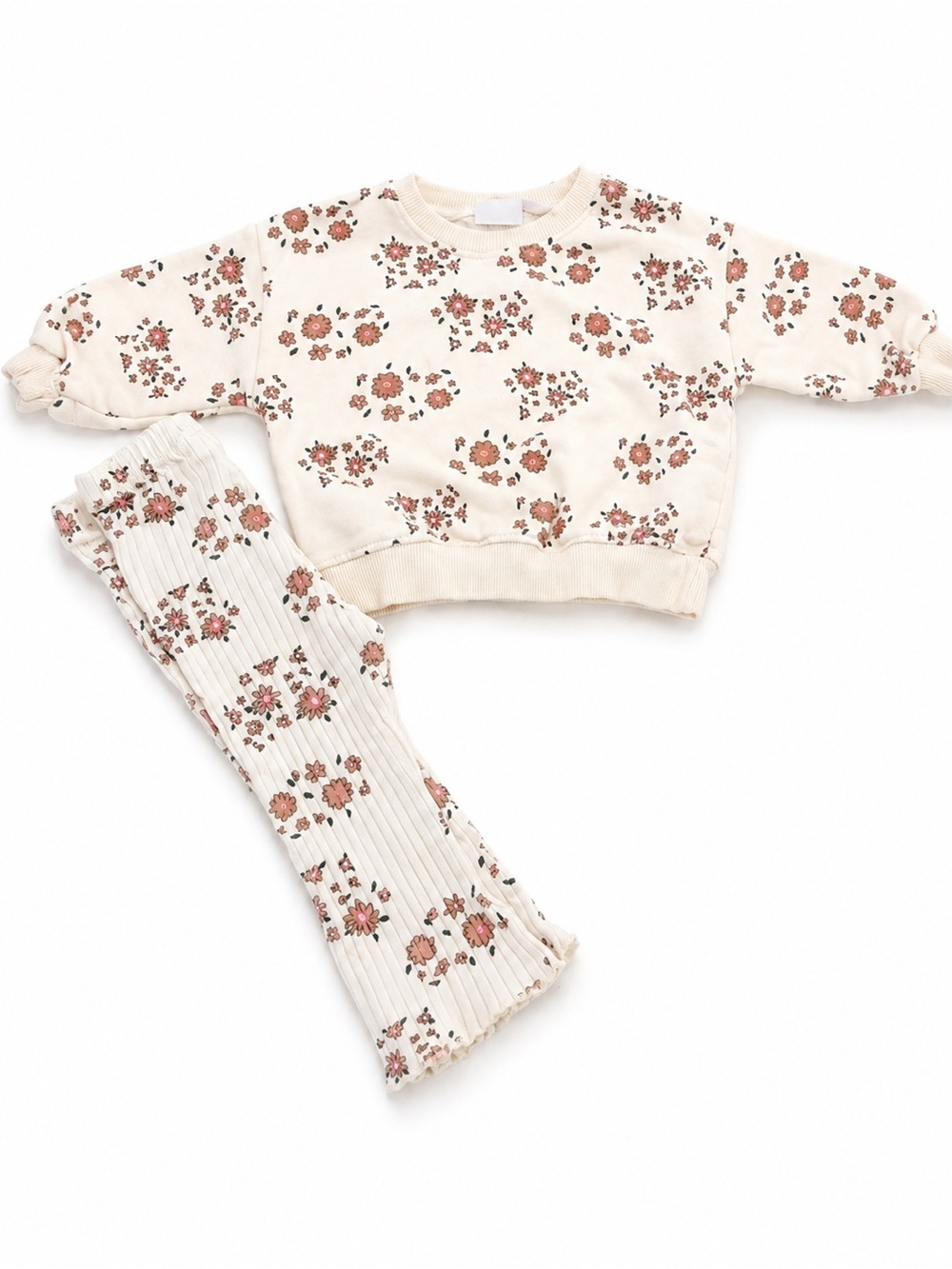 Zara Girls' Cream Floral  - Cozy Two-Piece Set